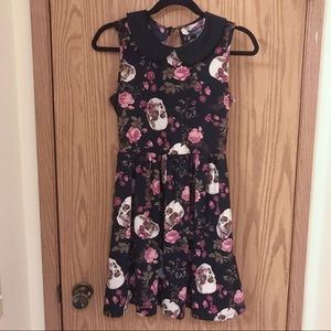 Midnight Hour Floral Skull Babydoll Dress